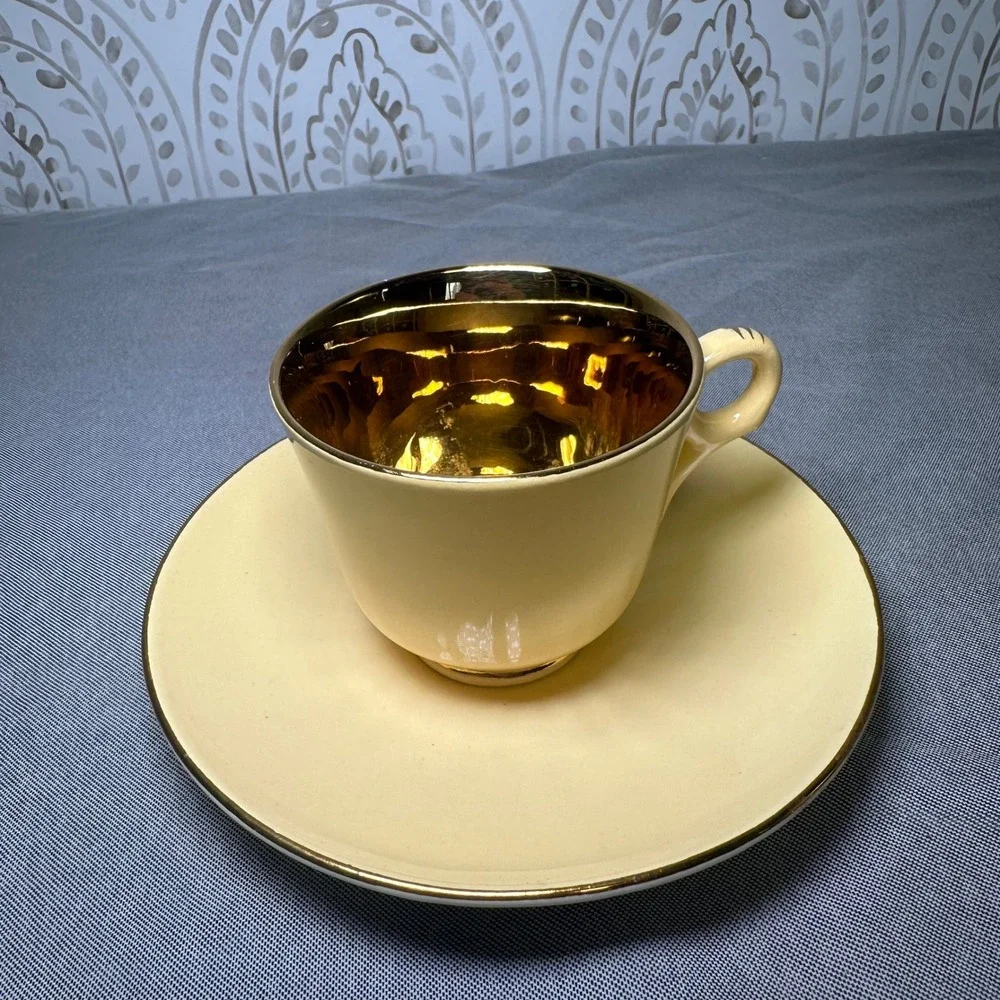 Figgjo Flint Norway Porcelain Cup and Saucer Set‎ Gilded Interior Cream